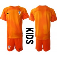Echipament fotbal Croaţia Portar Tricou Deplasare Mondial 2022 pentru copii maneca scurta (+ Pantaloni scurti)